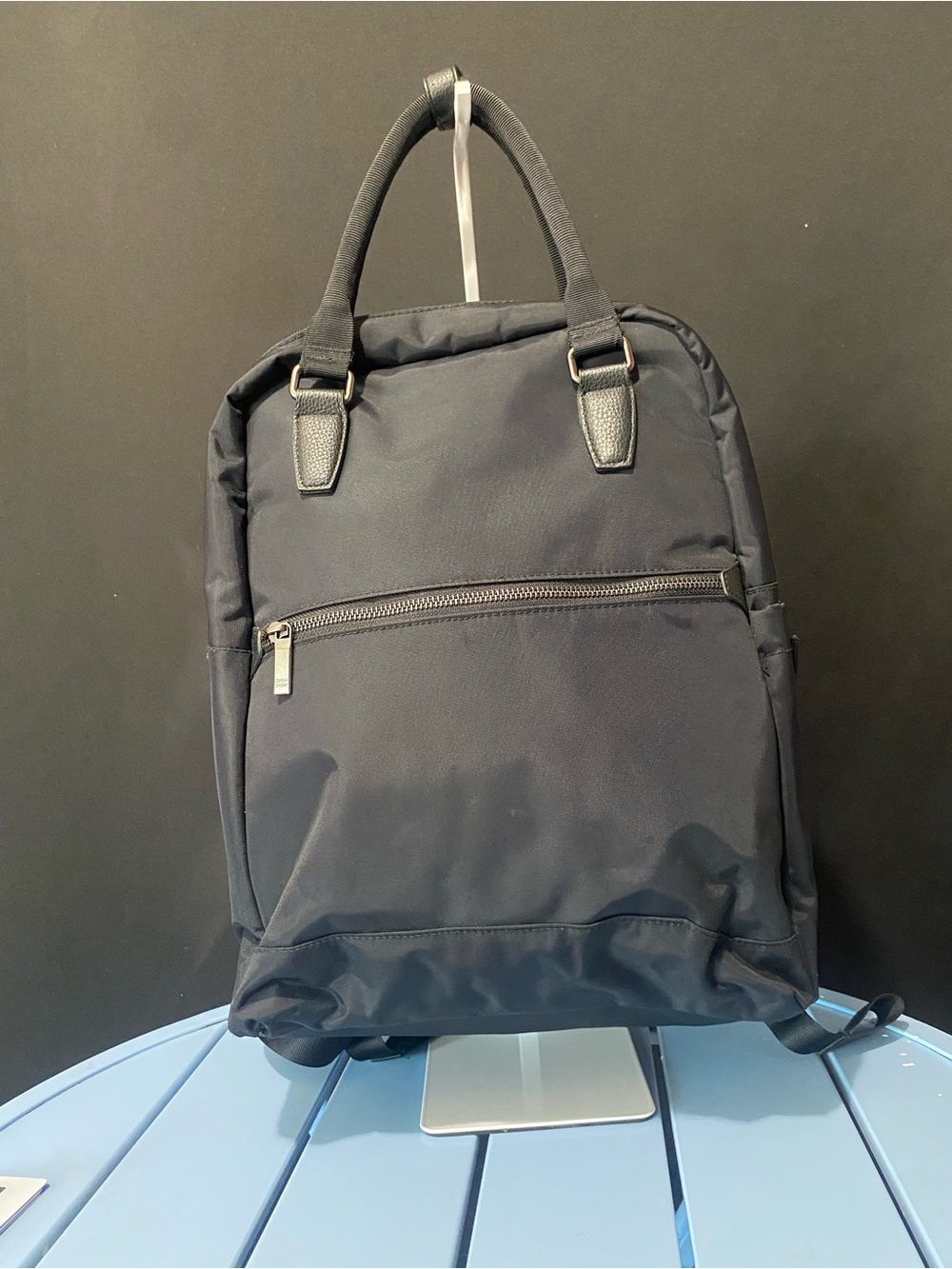 Black Canvas Backpack Computer Bag W Leather Accents